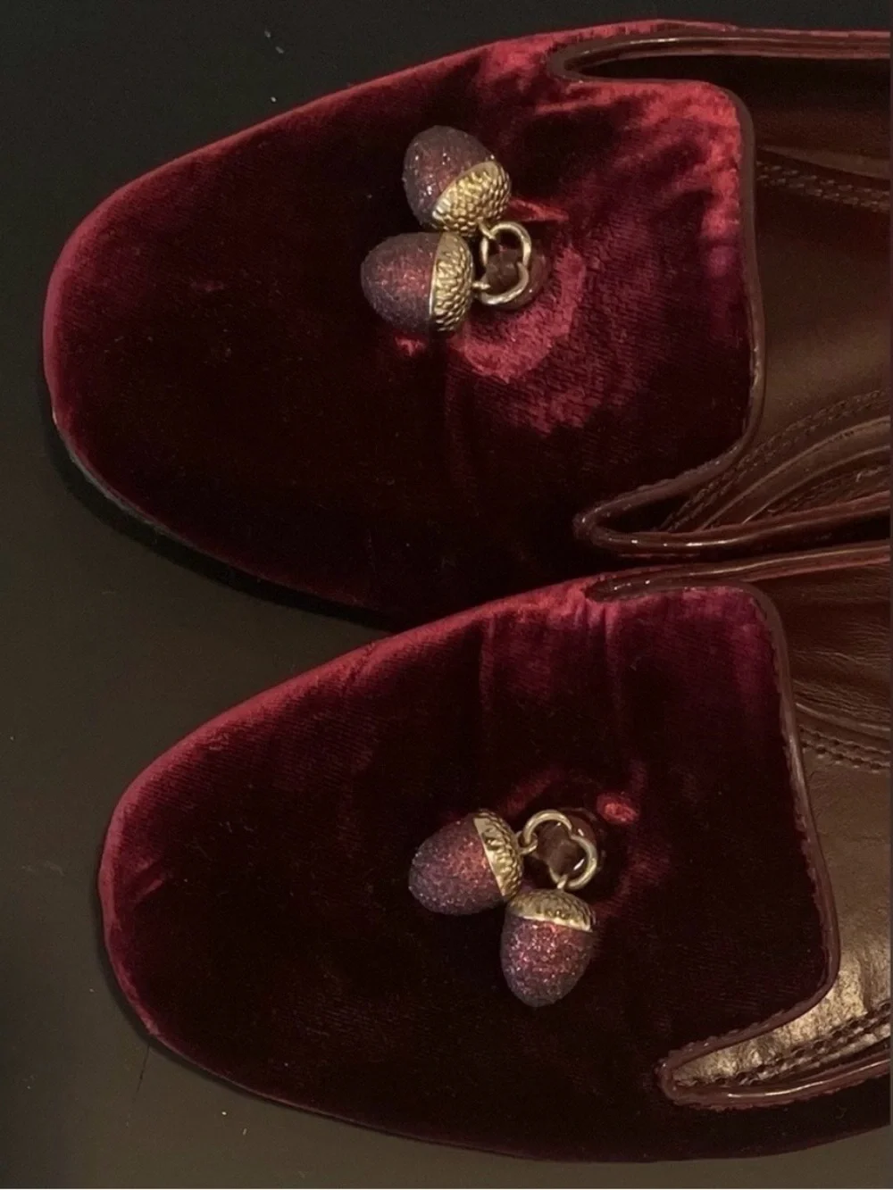 Tory Burch Burgundy Velvet Acorn Charm 
